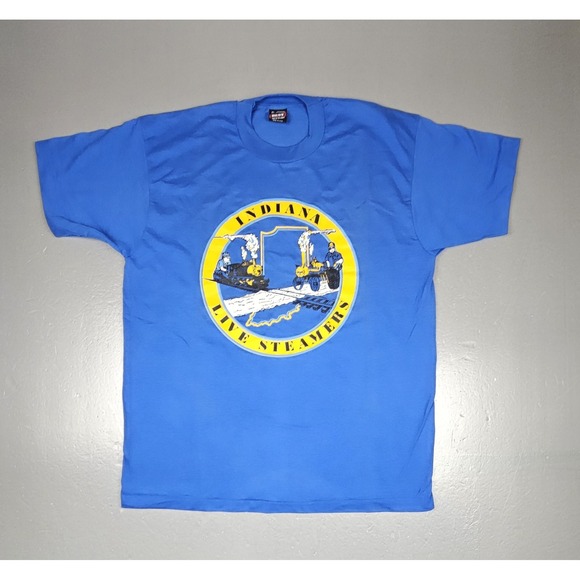 Vintage Indiana Live Steamers T-Shirt Mens XL. Royal‎ Blue Single Stitch Trains - Picture 1 of 8